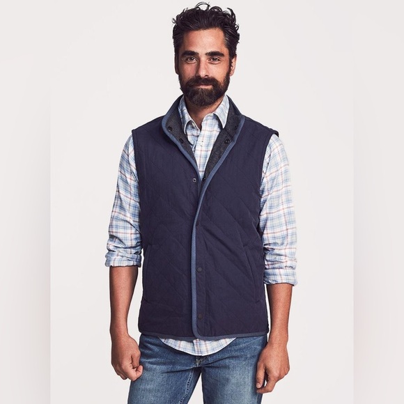 702 Men's Faherty Reversible Vest Jacket Size Medium Color Grey Blue - Picture 2 of 7